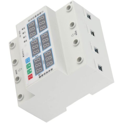 Voltmètre Ampèremètre Triphasé 63A avec Protection Réglable Surtension Sous‑tension Surcharge pour Rail DIN AC390‑500V
