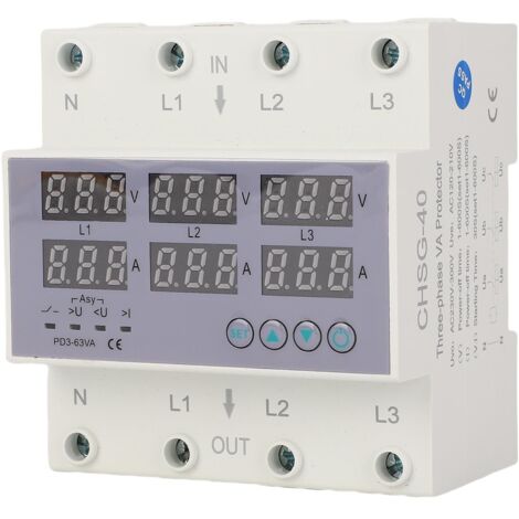 Voltmètre ampèremètre triphasé sur rail DIN avec protection automatique contre les surtensions et les surintensités AC230-300V