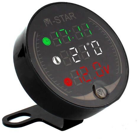 Voltmètre ATV moto 4 en 1 + horloge électronique + thermomètre + chronomètre testeur de tension de température LED numérique - Le noir