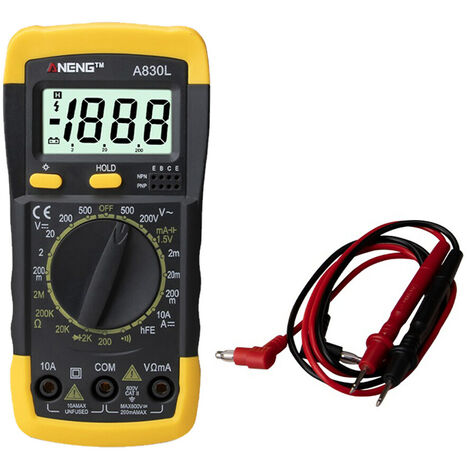 Voltmètre LCD numérique Ampèremètre Ohmmètre Multimètre Volt AC DC Testeur Mètre (Jaune)