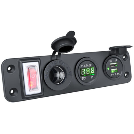 Voltmètre numérique 4 en 1 prise 12V double USB adaptateur charge Vert Océan