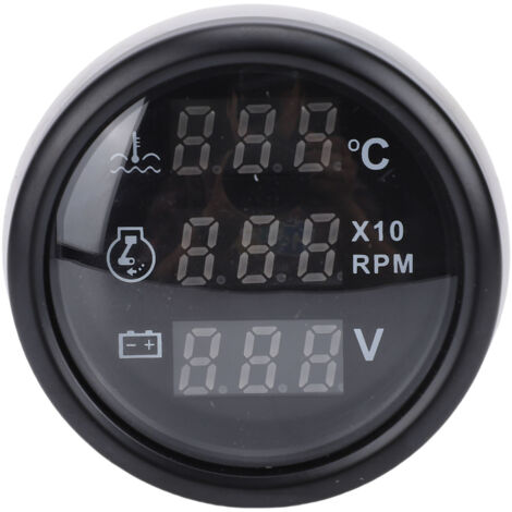Voltmètre Numérique de Vitesse de Température de l'eau de 52 Mm, Compteur Multifonction avec Rétro-éclairage Bleu Vif, Idéal pour Camping-car, Camion, Bateau, Yacht, Marine (Cadran noir