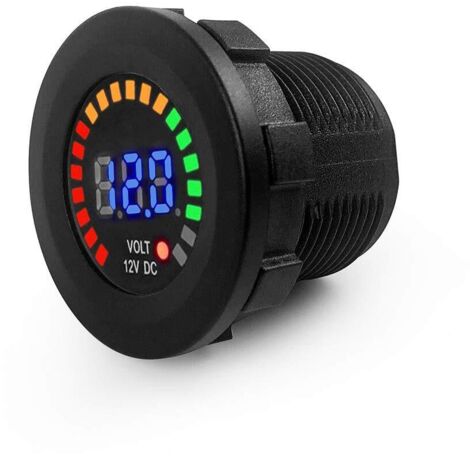 Voltmètre Testeur, Moto Voiture Voltmètre,12V avec panneau d'affichage numérique à LED, pour Bateau Marine Les Véhicules, Moto, Voiture