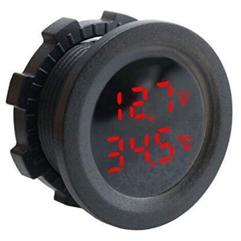 Voltmètre Thermomètre 2 en 1,Batterie Tension Température Mètre Moniteur Testeur Jauge Indicateur pour Auto Voiture Camion Bus,DC 12V(Rouge) Rouge 4x3x3