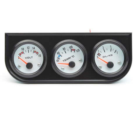 Voltmètre/thermomètre/manomètre de pression d'huile 3 en 1 pour véhicule (52 mm) + support noir à 3 trous
