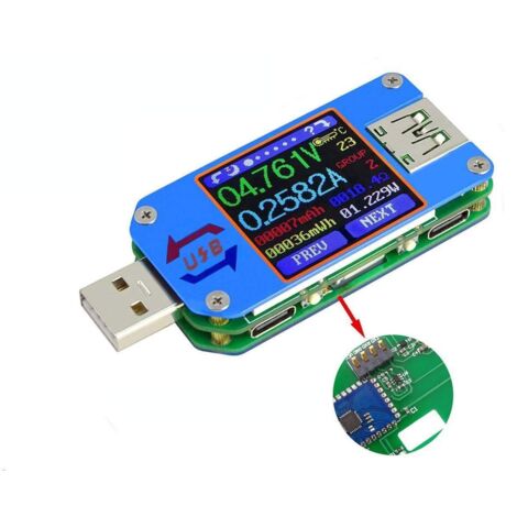 Voltmetro USB UM25C, tester di corrente Bluetooth di tipo C per tester Bluetooth USB di tipo C, multimetro con display LCD a colori da 5 A da 1,44 pollici, QC 2.0 3.0