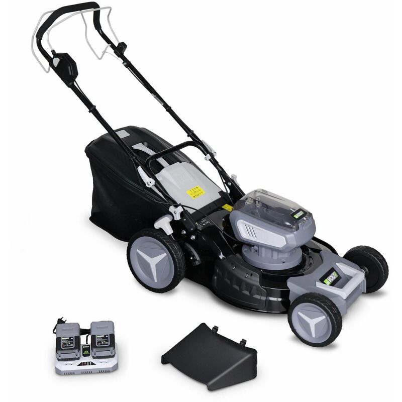 36V – Tondeuse à gazon sans fil tractée Ø46cm – 2x Batteries 18V Lithium 8.0Ah + double chargeur rapide. récupérateur d'herbe 50L - Gris - Voltr