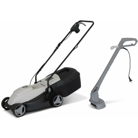 VOLTR - Pack électrique tondeuse à gazon Ø32cm 1300W + débroussailleuse Ø22cm 250W - Collecteur herbe. coupe bordures. ensemble tonte.