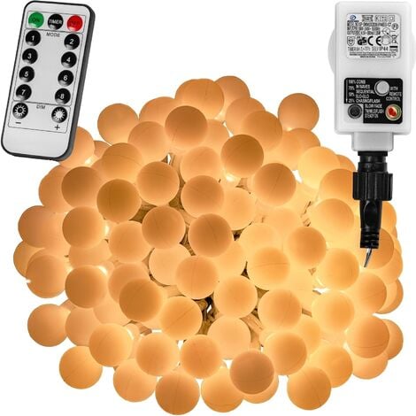 VOLTRONIC® Guirlande lumineuse boules LED, blanc chaud/ blanc froid/ multicolore, 50 100 200 LED, sur secteur avec télécommande - Couleur : Blanc froid - Taille : 100 LED