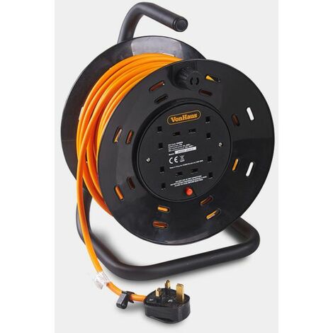4 WAY 50M,13A Cable Reel with Handle /& Metal Stand With Thermal Cut Off