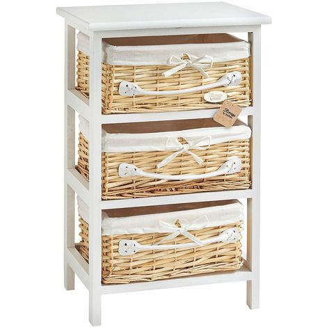 Vonhaus 3 Wicker Basket Storage Bathroom Cabinet Drawers Unit White 08 130