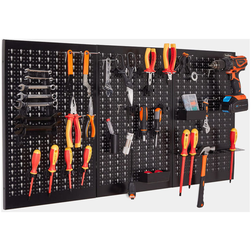 45pc Metal Pegboard Set – Wall Mounted Tool Storage Solution – Secure Holder for Hand Hammer, Screwdrivers, Wrenches, Spanners, Bits – Space Saving