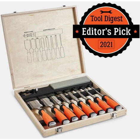 VonHaus Chisel Set - 10pcs Woodworking Tools Set - Wood Carving Tools, Wood Chisel Sets with Sharpening Stone, Honing Guide and Storage Case