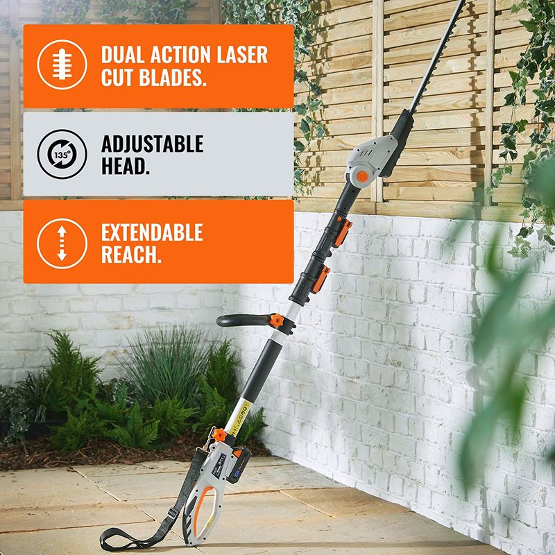 vonhaus cordless pole hedge trimmer with 20v max battery