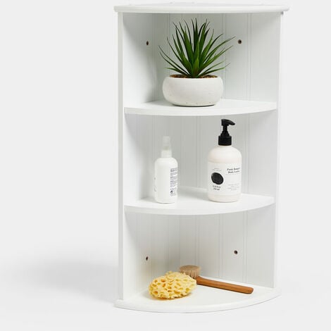 VonHaus Corner Shelf Unit – Wooden 3 Tier Shelving – White Storage Display Unit – Freestanding or Wall Mounted - Shaker Style Design - For Bathroom, Bedroom, Kitchen, Living Room