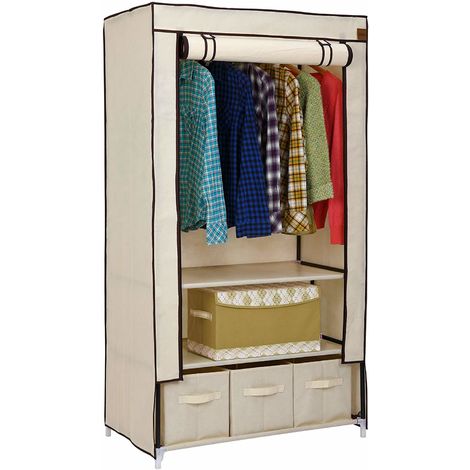 Vonhaus Double Canvas Effect Wardrobe Clothes Storage Cupboard