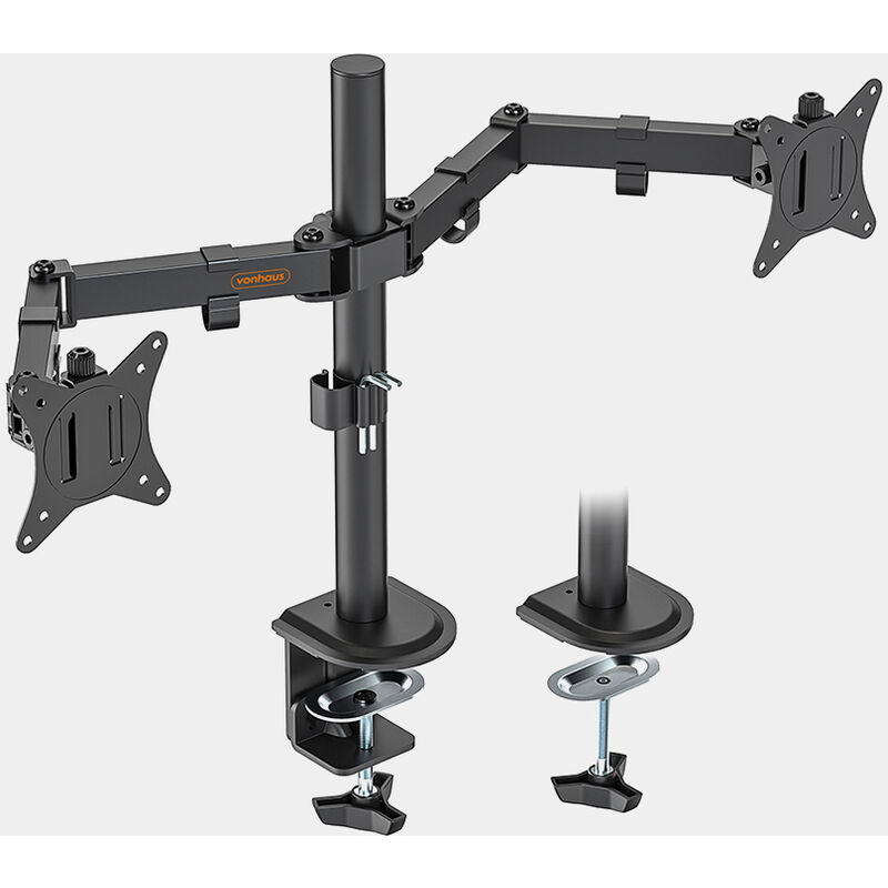 Vonhaus - Dual Monitor Stand for 13-32 Screens, Twin Monitor Mount with Desk Clamp, Height Adjustable, Easy Assemble Stand with Full Tilt, Rotation &