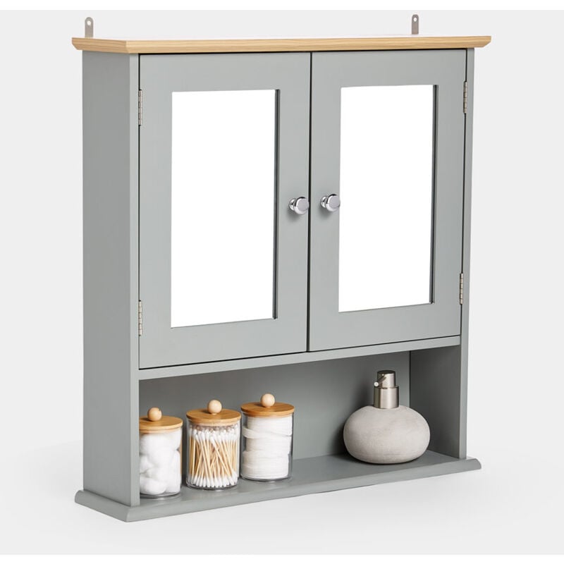 VonHaus Mirrored Bathroom Cabinet - Solid Wood Top ...