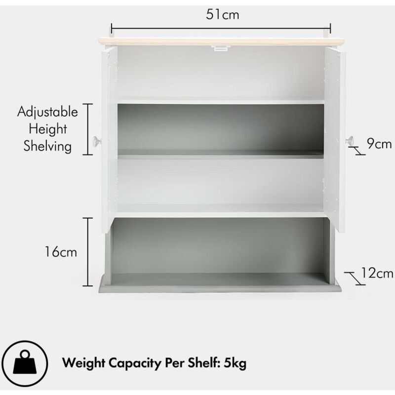 Vonhaus Mirrored Bathroom Cabinet Solid Wood Top Shutter Style Mirror Medicine Storage Unit With Shelves Wall Mountable Cupboard Modern Grey