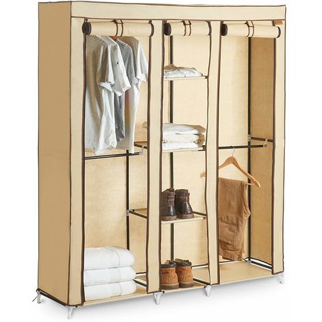 Vonhaus Triple Canvas Effect Wardrobe Clothes Storage Cupboard