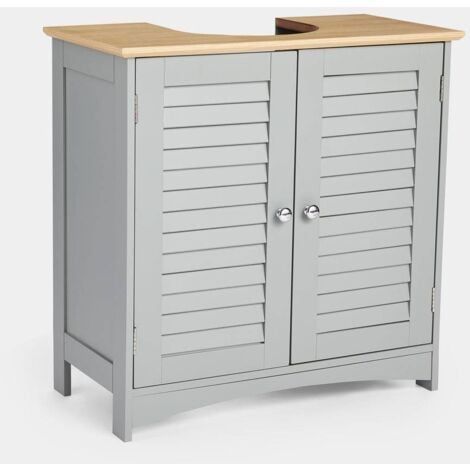 Vonhaus Under Basin Cabinet Solid Wood Top Shutter Style Vonhaus Under Basin Cabinet Solid Wood Top Shutter Style Cupboard Storage Unit With Double