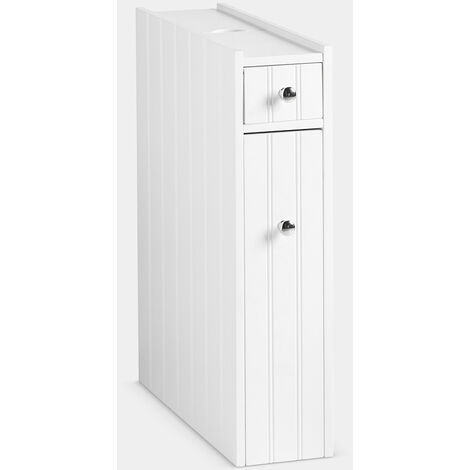 VonHaus White Bathroom Storage Unit - Slim Bathroom Cabinet, Narrow Freestanding Bathroom Organiser with Drawer & Slideout Shelf, Ideal for Cleaning & Toilet Products