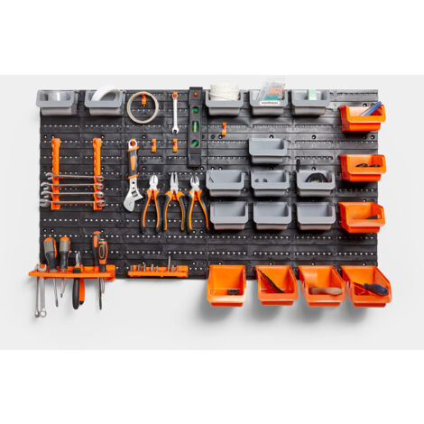 Vonhaus 50 piece wall mounted online plastic pegboard and shelf tool organizer