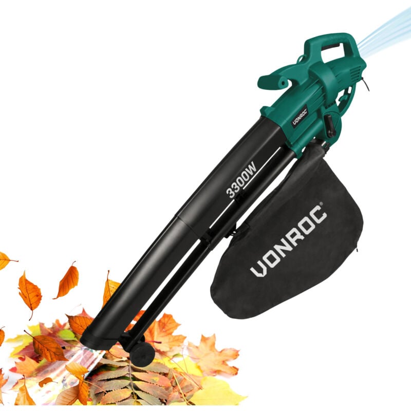Souffleur de Feuilles VONROC 3-en-1 3300W – Souffler, Aspirer et Déchiqueter – Vitesse d’Air de 270km/h – Sac de Collecte de 40L Inclus - Aspirateur