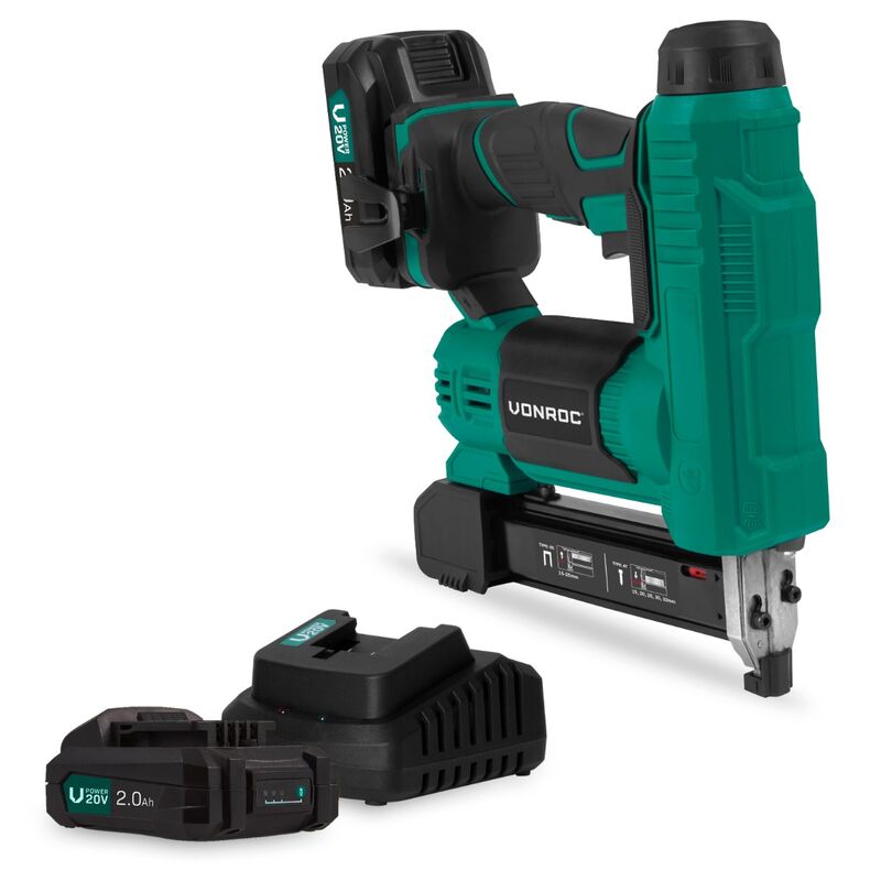 Agrafeuse Cloueuse Sans Fil 20V - Deux Batteries 2.0Ah et Chargeur inclus - Vonroc