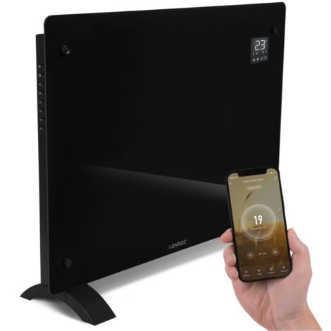 VONROC Calefactor eléctrico de lujo - Panel de vidrio de convección - 1500W - 18m2 - Control manual y Wifi - Termostato ajustable y temporizador - Negro