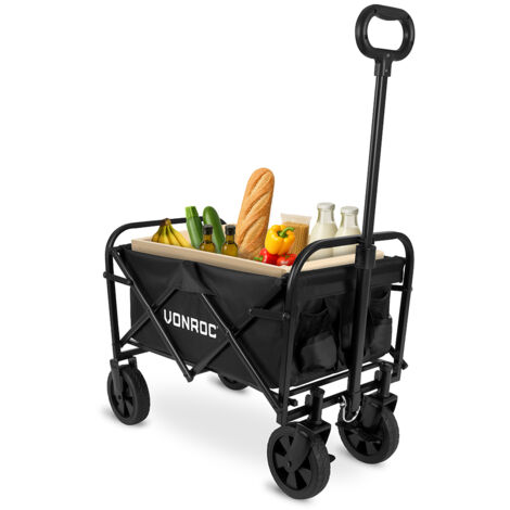 VONROC Chariot – Modèle compact – Pliable – Capacité de charge 60 kg – 50 L – Roues solides – Cadre en acier robuste – Polyester 600D – Noir