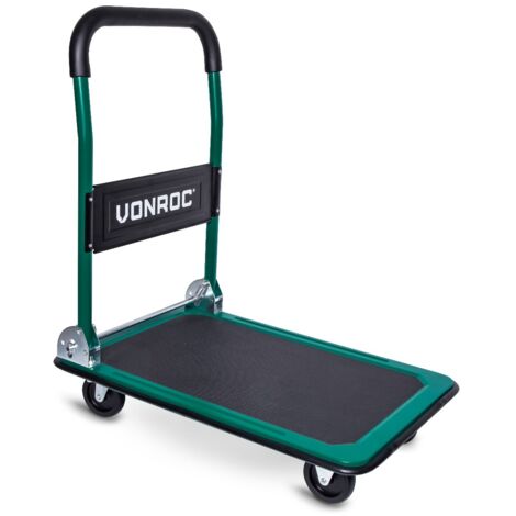 Vonroc – Chariot plateforme pliant 150 kg max – Dimensions 47x73 cm – Poignée en acier robuste – Roues pivotantes 360° pour manœuvres aisées