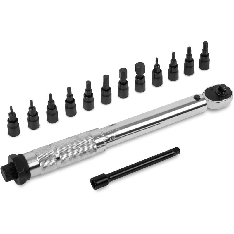 Vonroc - Clé dynamométrique ¼' - 265mm – 5-25Nm Avec jeu de 12 embouts