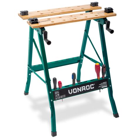 VONROC Clamping workbench - 150kg capacity - bamboo worktop - foldable
