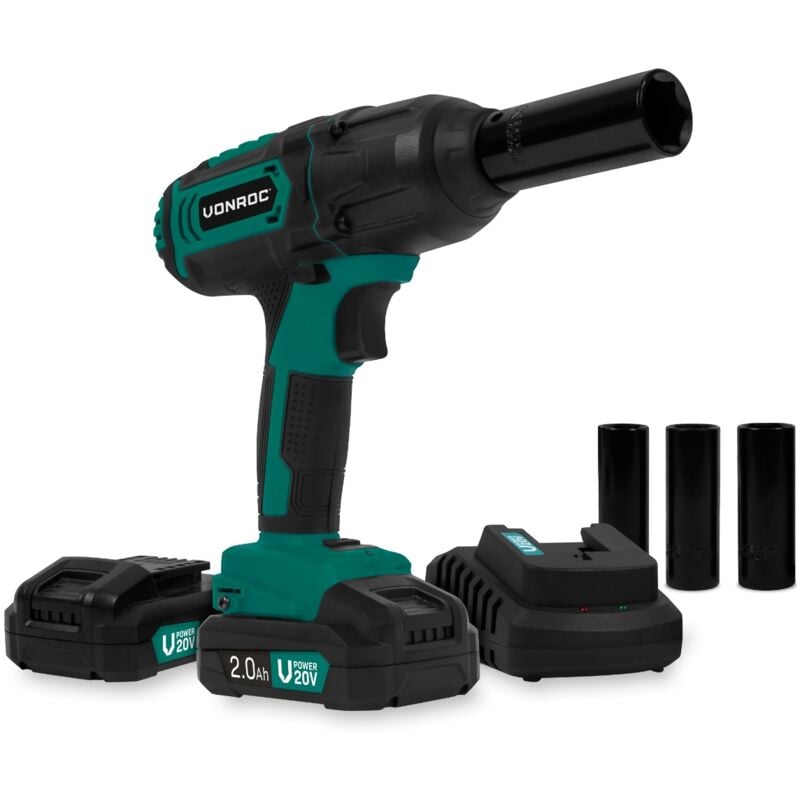 Clé à chocs sans fil 20V - 4 positions : 100/200/300/400Nm - 4 douilles - 2 batteries 2.0Ah et chargeur - Vonroc
