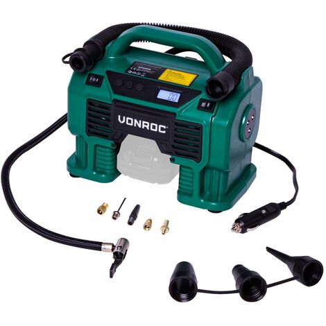 main image of "VONROC Compresor VPower 20V - Batería de 20V y enchufe de 12V para el encendedor de cigarrillos - 11 bar - Incl. 8 accesorios - Excluyendo batería y cargador"