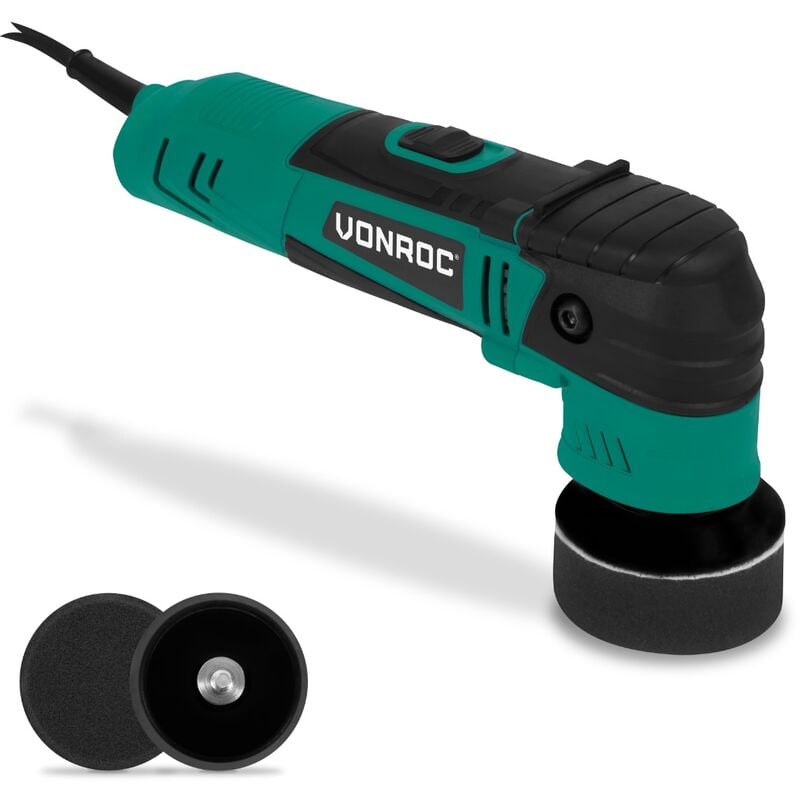 VONROC Dual action polisher 400W - Ø50 & Ø75MM - Incl. 2 backing plates and 2 polishing pads - soft start electronics - constant power electronics