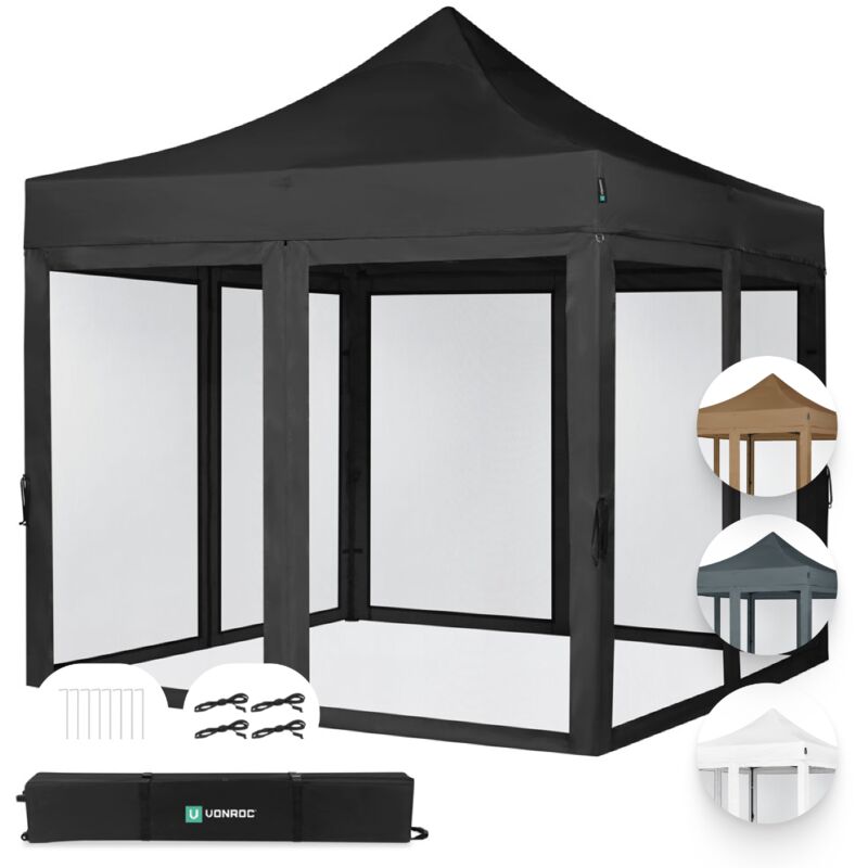 Vonroc - Faltpavillon 3x3m – Set Inkl. Moskitonetz Seitenwände – Modular – Faltbar – Wasserdicht – Stahlrahmen – Uv-schutz 50+ – Inkl.