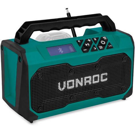 VONROC Jobsite radio 20V - FM, bluetooth & USB - Bass reflex port speakers - Excl. battery and quick charger