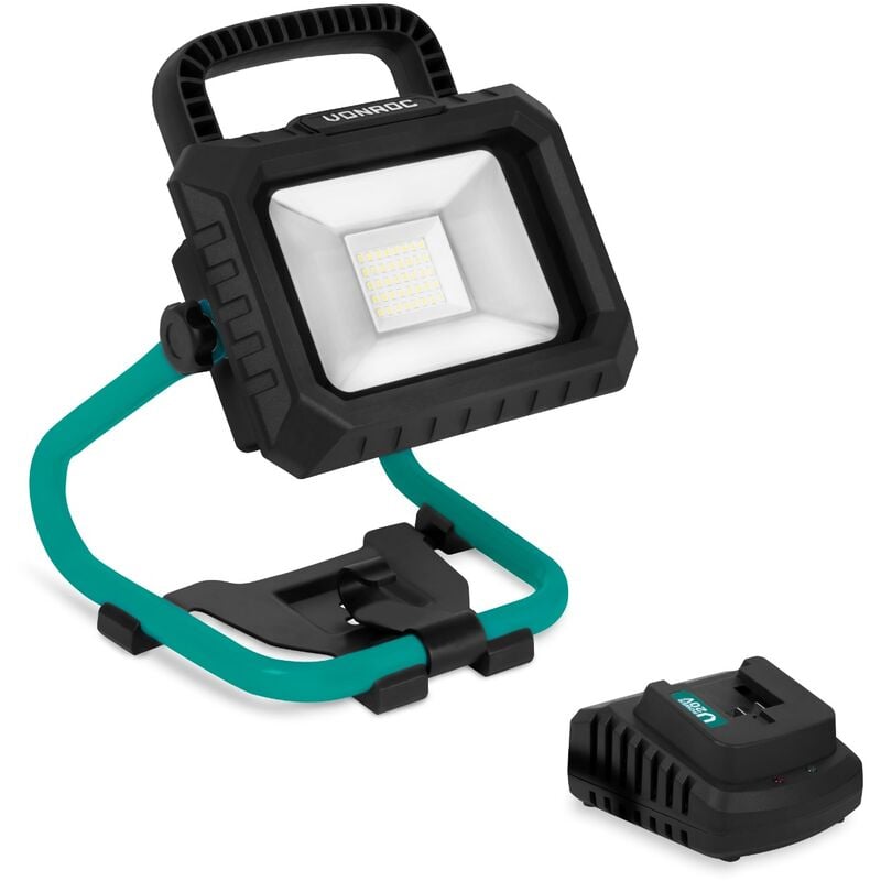 Vonroc - Lampe de travail sans fil 20V - led - 20W - 2 réglages : 900/1800 lumen - inclinable - grand angle de rayonnement - batterie 2.0Ah et