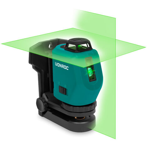 VONROC Láser de líneas cruzadas 360° recargable - verde - 4V - 2600mah - autonivelante - alcance de ±40 metros - gran visibilidad en entornos luminosos - Incl. soporte, cable USB-C y bolsa de herramie