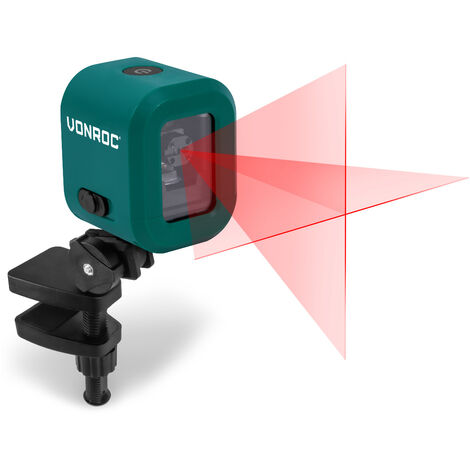 VONROC Láser de líneas cruzadas a batería - Rojo - 4V - 1800mAh - Autonivelante - Alcance de 10 metros - Incluye pinza, cable USB-C y bolsa de herramientas