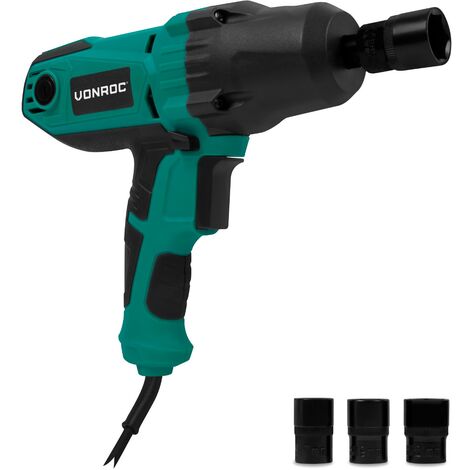 VONROC Llave de impacto 450W - 350Nm - Mandril cuadrado de 1/2" - Incluye 4 llaves de vaso - Cable de 3m - Empuñadura suave - adecuada para cambiar neumáticos