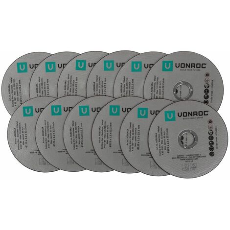 VONROC Lot de 12 Disques à Découper 125mm, pour Métal, Acier, Inox - 12 Disques à Découper Pour Meuleuse VONROC de 125mm - Dimensions : 125 x 1,2 x 22,2 mm