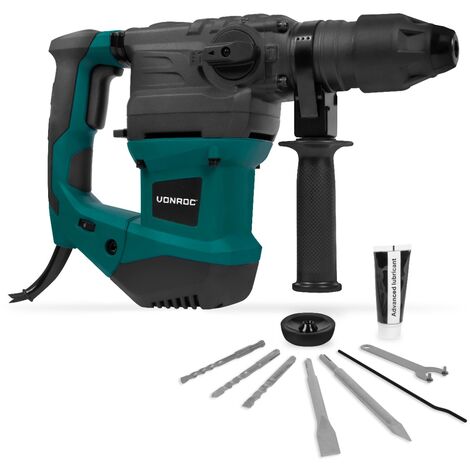 Vonroc – Marteau perforateur 1500W – Force de frappe 6 joules – SDS plus – 4 fonctions – Perçage béton Ø32mm – Accessoires inclus