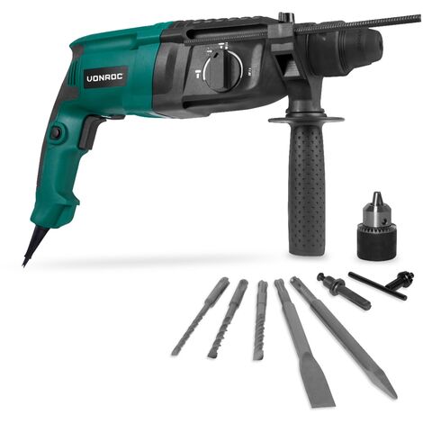 Vonroc – Marteau perforateur 800W – Force de frappe 3 joules – SDS plus – Mandrin à engrenages – Forets béton 6/8/10mm – Burins inclus
