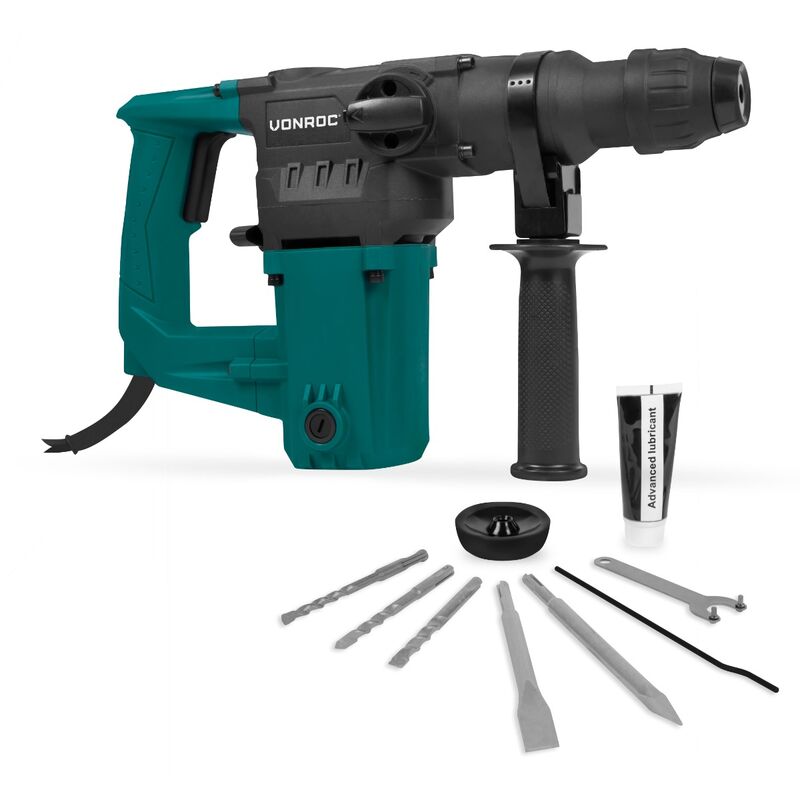 

Martillo perforador 1050W - 4,5 Julios - Velocidad ajustable - SDS plus - 3 funciones - Incluye brocas y cinceles - Vonroc