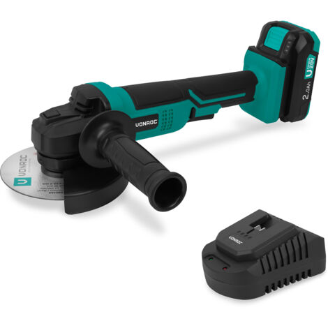 VONROC Meuleuse d'angle sans fil – 20 V – Ø 125 mm – Poignée latérale incluse – Batterie 2,0 Ah et chargeur rapide inclus