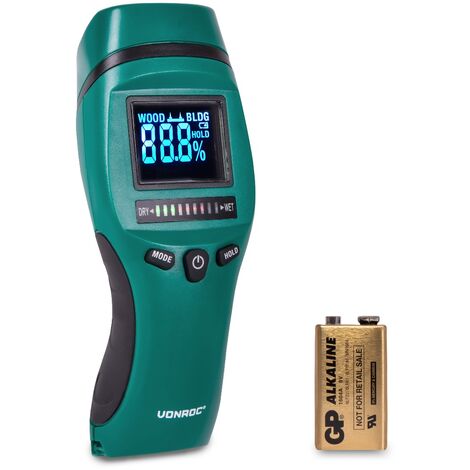 VONROC Moisture meter - Professional use - Accurate - High contrast LCD with background lighting