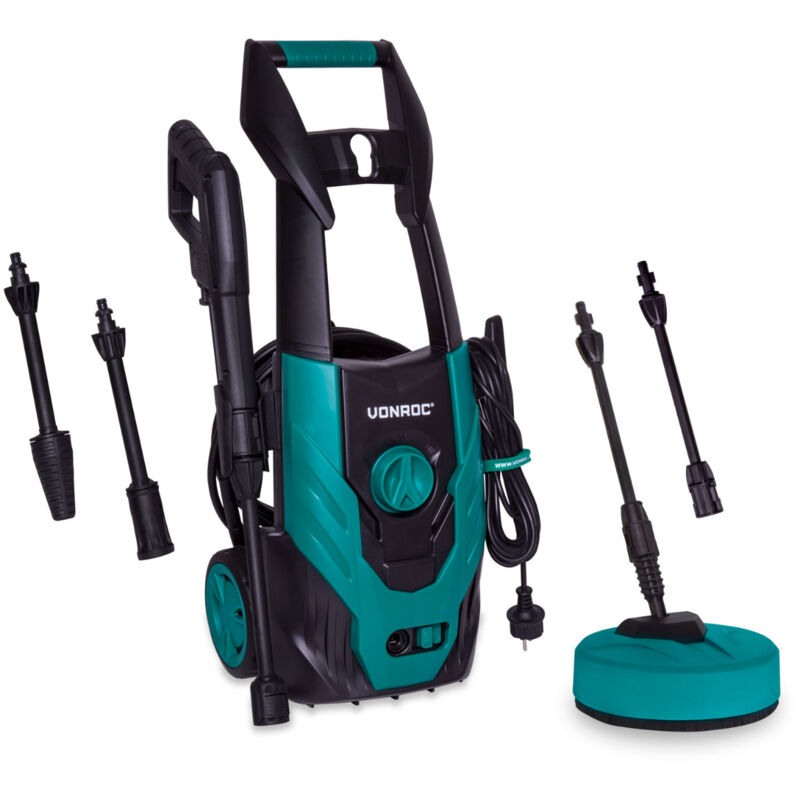 Vonroc - Nettoyeur haute pression V14-1 1400W - 110 bar - set complet comprenant nettoyeur de terrasse, tuyau de 5m, buses et divers accessoires